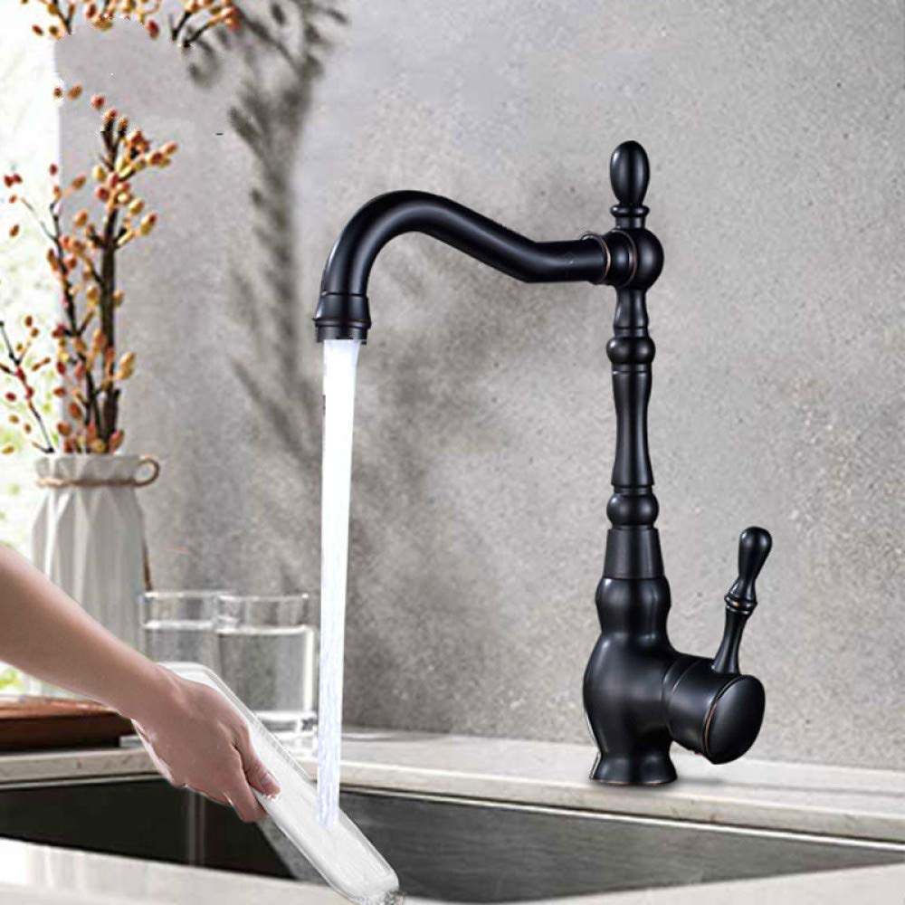 ZYCHSJXA Black Bronze Kitchen Faucets Cold Hot Mixer Tap Single Handle 360 Rotation Water Crane A