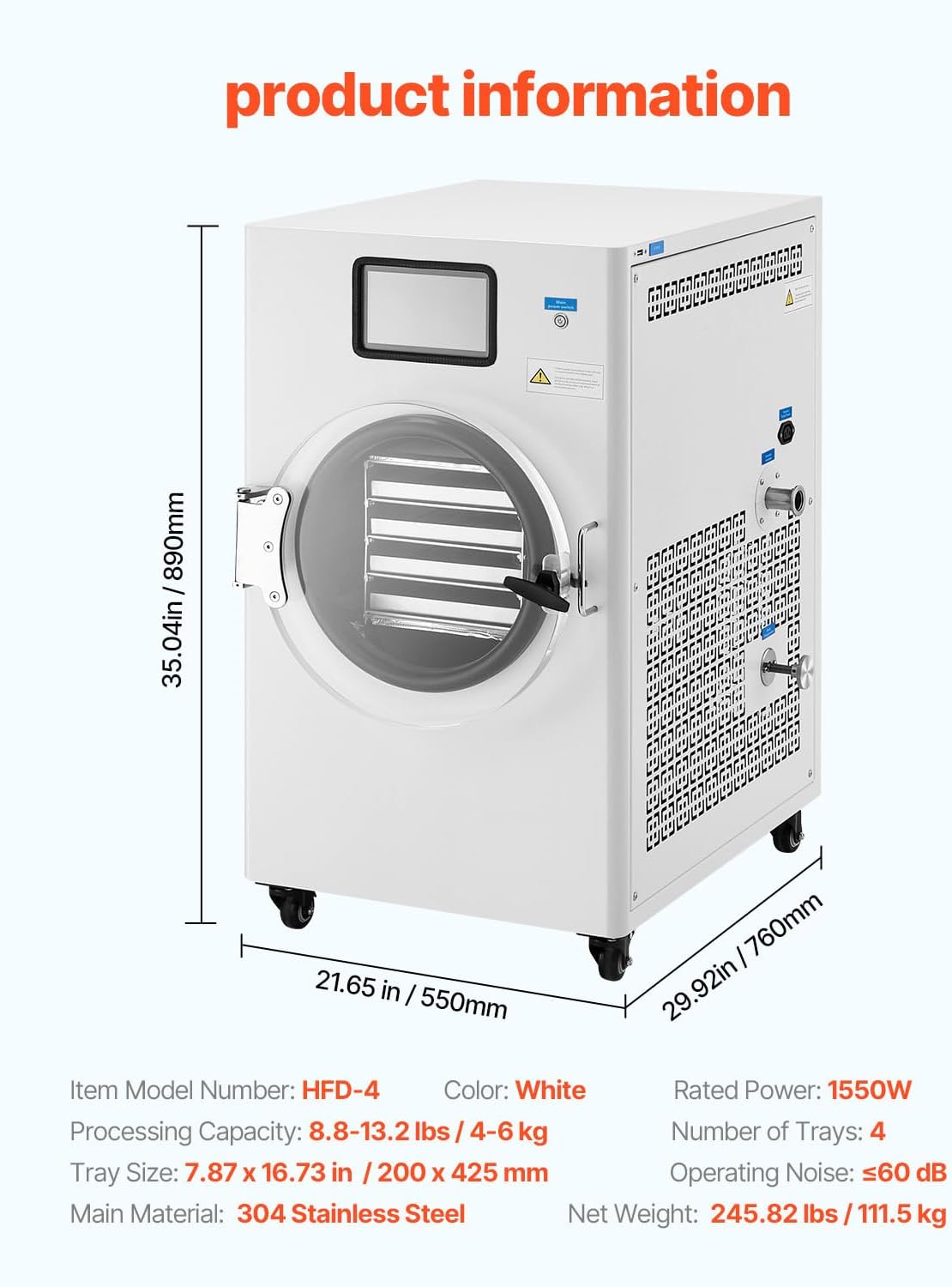 Happybuy Vacuum Freeze Dryer Machine: A 4 - Layer Tray Wonder. With a capacity of 8.8-13.2 LBS per batch, this white - colored machine features adjustable timer and temperature control