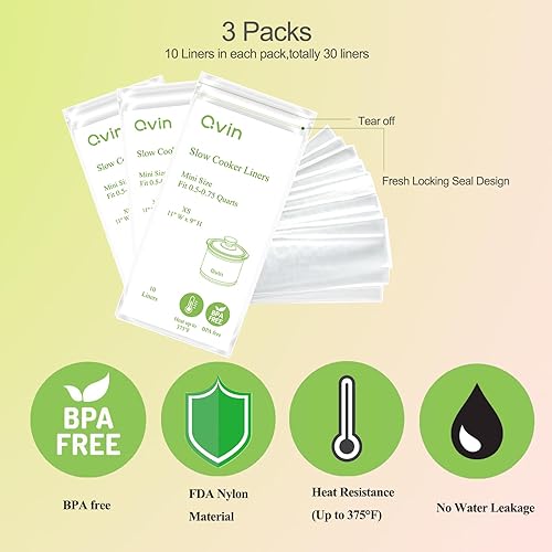 Miniatura 3 de Mini Crocpot - Revestimientos para olla de cocción lenta de 16 onzas, bolsas de plástico de eliminación, compatibles con olla de cocción lenta Qvin