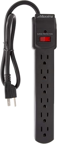 Miniatura 3 de Maxxima Paquete de 4 protectores de sobretensiones de 6 tomas, 300 julios, cuenta con interruptor rojo de encendidoapagado, alimenta múltiples