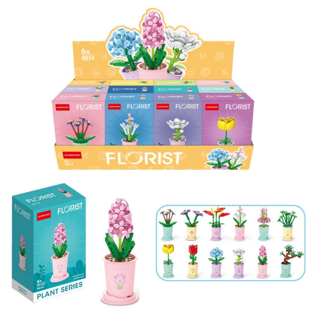 Anila's Construction Building Bricks Sets - 12 Flower Block Sets that are individually boxed. Comes with 30 Assorted Individual Stickers.