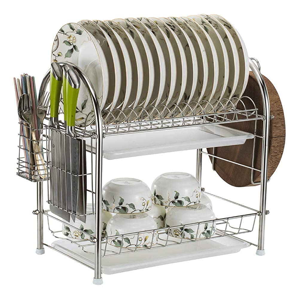 SaryEdge Dish Drying Rack Dish Drying Rack Stainless Steel 2 Tier Dish Drainer Dish Rack Drip Tray And Drain Cutlery Holder For Kitchen Countertop Or In Sink Firm,