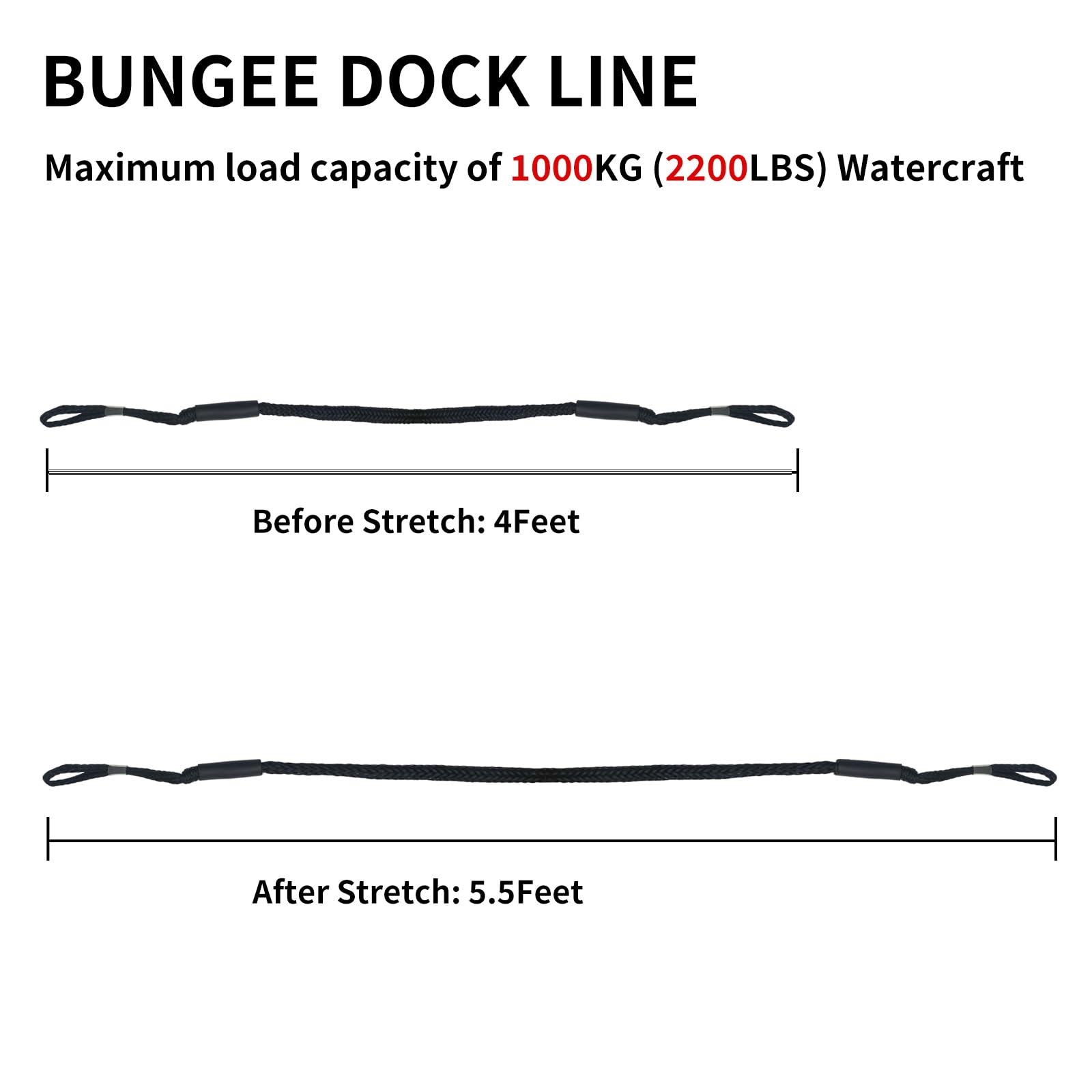 NewDoar Lot de 4 Amarres élastiques 2200 LBS pour Bateau, Ligne d’ancrage avec flotteurs latéraux en Mousse, pour voilier, Kayak, Paddle, Bateau en Bois, Accessoires Nautiques (1,2 m, Noir)