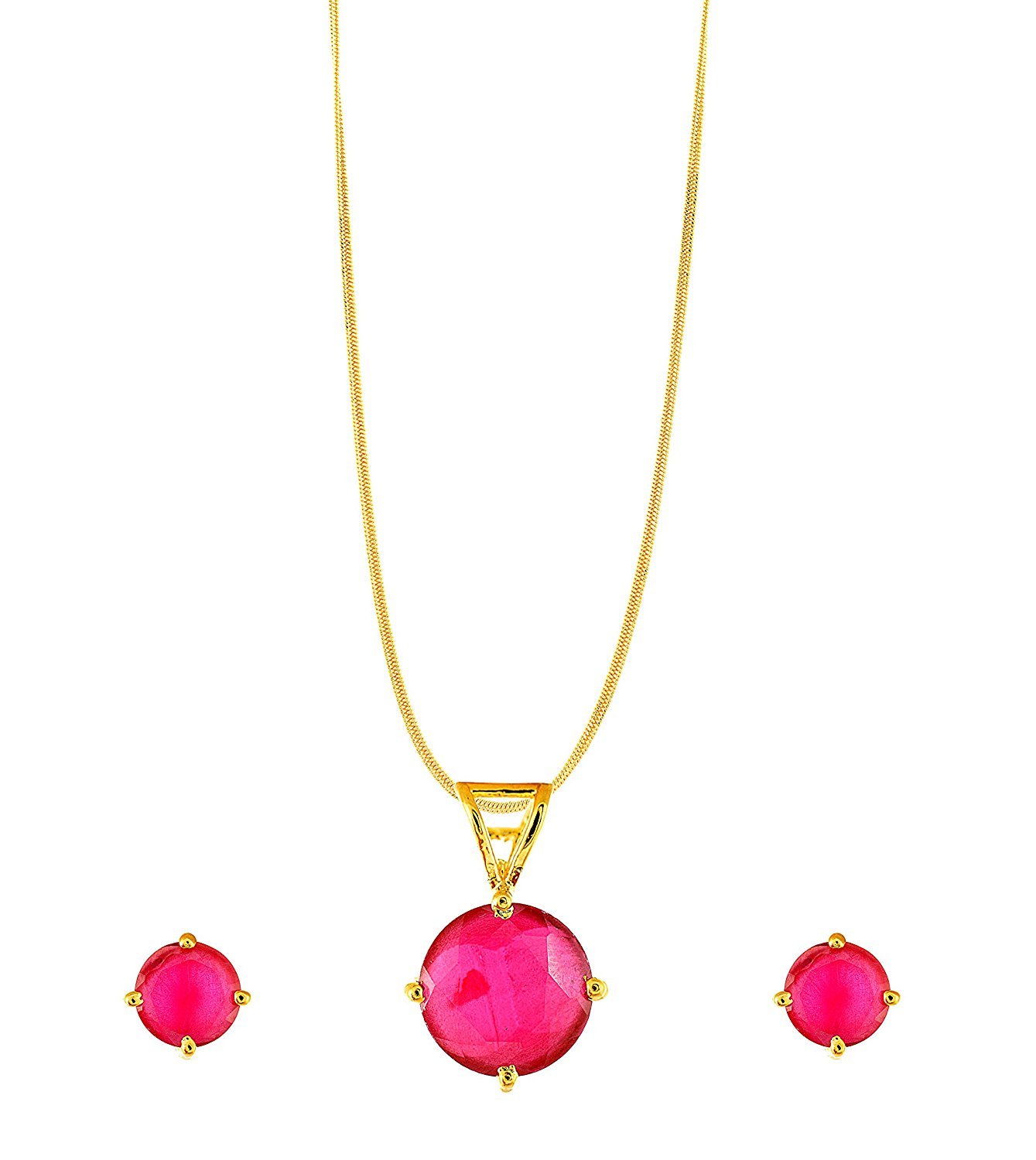 Handicraft Kottage ® Pink Stone Pendant Set with Free Gold Plated Chain for Women and Girls (Pink) (B074TFN7Q9) Amazon Price History, Amazon Price Tracker