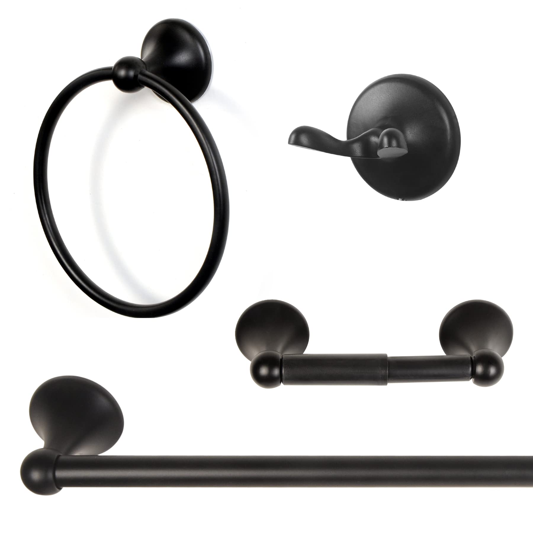 4 -Piece Bathroom Acce. Hardware Set with 24'' Towel Bar,Towel Ring, Robe Hook, Toilet Paper Holder. (Matte Black)