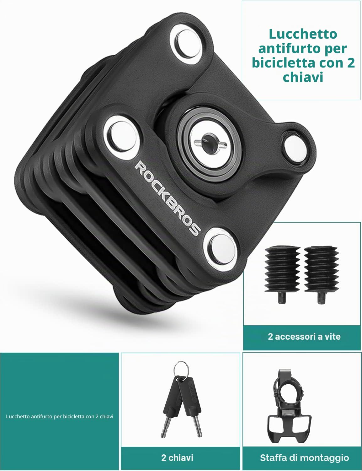 ROCKBROS Lucchetto Antifurto per Bici Lucchetto Pieghevole 2 Modelli Disponibili con Chiave e Serratura a Combinazione a Forma di Cubo con Supporto per Lucchetto