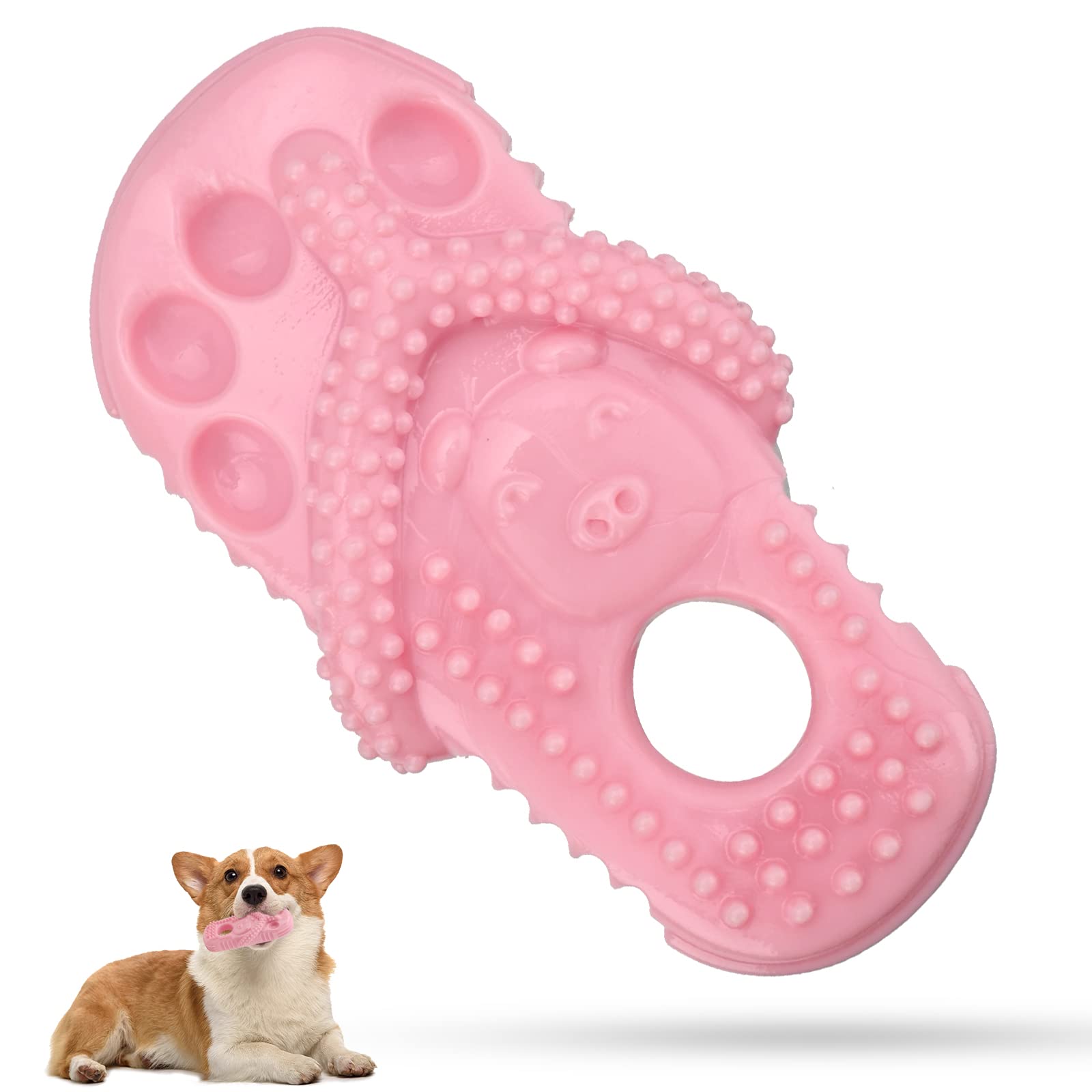Juguetes Morder para Perros Juguetes para Agresivos Perros Indestructibles para Masticar Perros Interactivo Juguetes de Caucho Dientes Limpios para PequeñOs Medianos Grandes Perros (Rosa)
