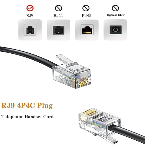 Miniatura 5 de Cable de teléfono Landline 8 pies sin enrollar1.4 pies en espiral para teléfono fijo cable RJ9 4P4C accesorio de teléfono, negro (paquete de 10)