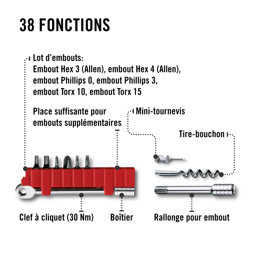 Victorinox Swiss Tool X Plus Ratchet Couteau de Poche Suisse, Multitool, 38 Fonctions, Tire Bouchon, Lame Fixe, Etui, Argent
