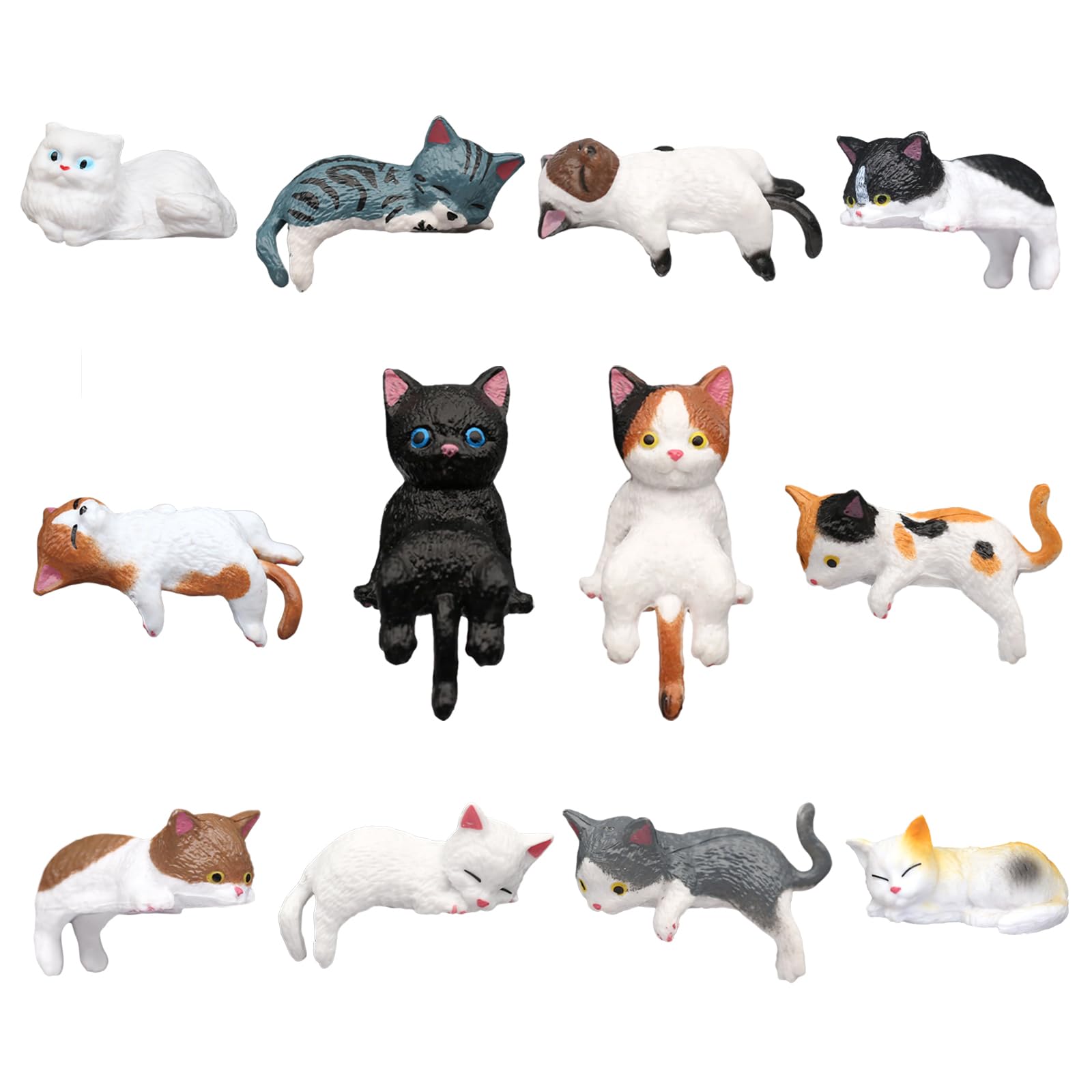 Kiofs 12 Pcs Cat Car Decor Dashboard Accessories, Mini Cat Figurines Cute Car Rear View Mirror Gifts, Funny Computer Monitor Desk Decorations for Women Girl