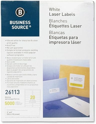 Business Source BSN26113 - Etiquetas de dirección blancas brillantes de alta calidad