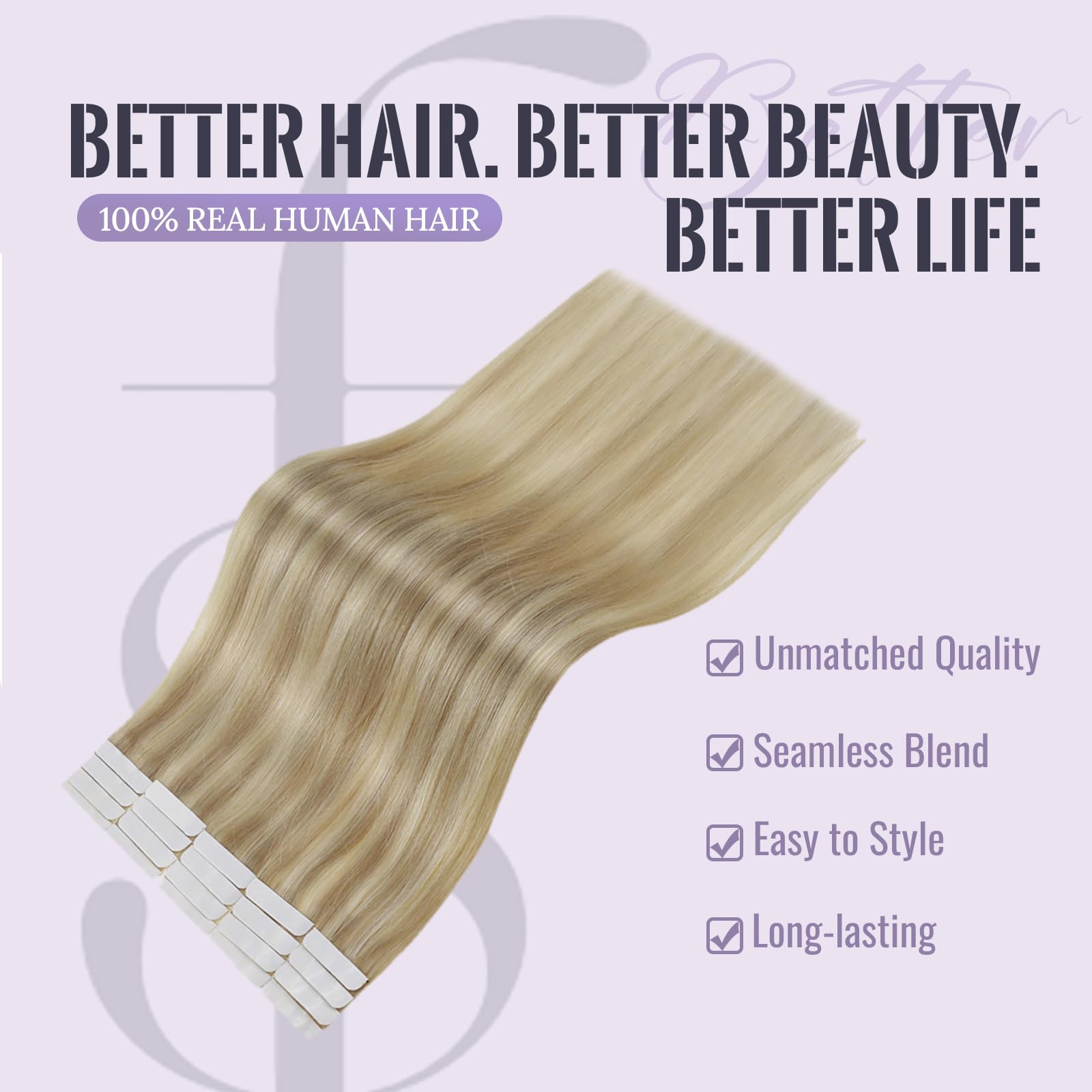 Fshine Biadesive Capelli Veri Extension 50g 45CM 20Pcs Extension Adesive Capelli Lisci Biondo Cenere Scuro Con Highlighted Del Biondo Dorato Extension Tape Capelli Invisibili 16P22