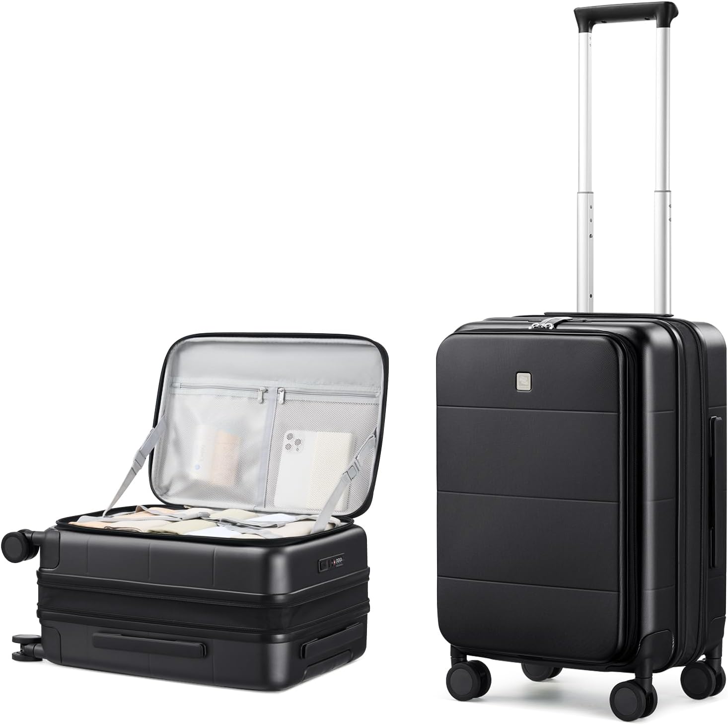 Hanke Hardside Expandable Carry On Luggage, 20 Inch Top Opening Trunk Luggages with Spinner Wheels, All-PC Hard Shell Carry-On Suitcase, Lightweight & TSA Airline Approved (Jet Black, 46L) Expandable 20 Inch Jet Black