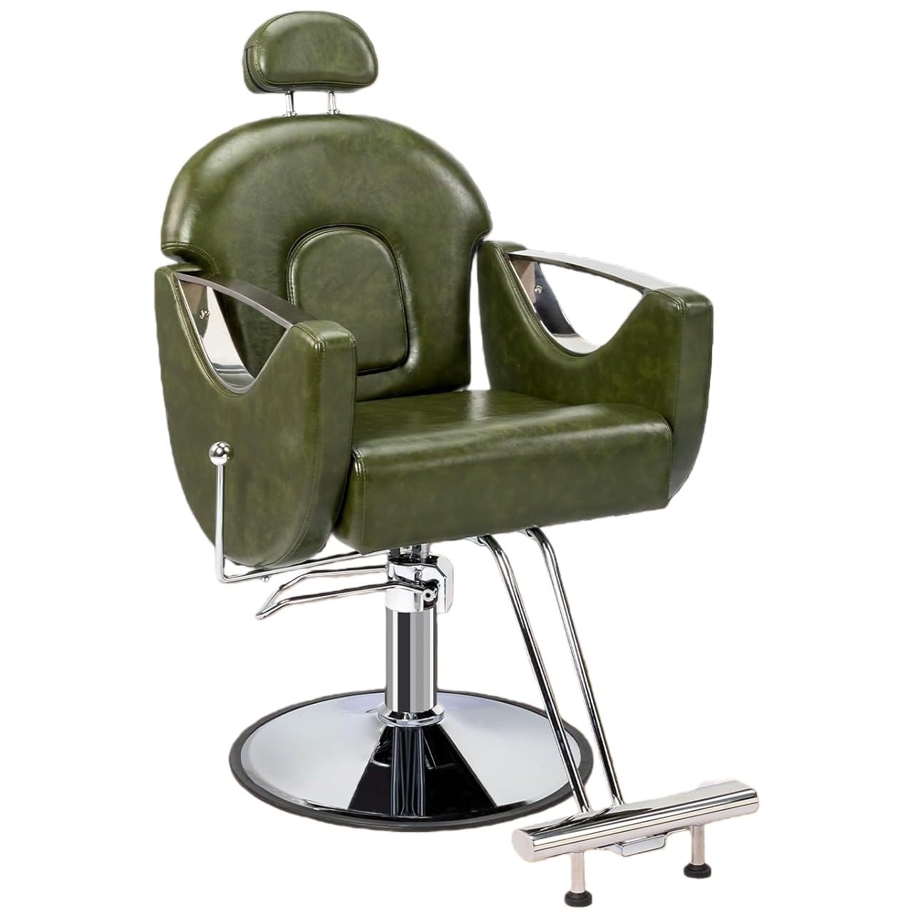 Friseurstuhl mit Kopfstütze, kippbar, höhenverstellbar, hydraulischer Friseurstuhl für Schönheitsstudio, Friseursalon und Tattoostudio,Grün