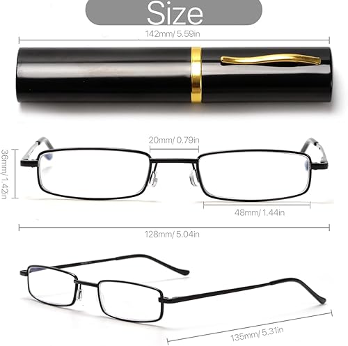 Miniatura 3 de VANANA Gafas de lectura de bolsillo delgadas, lente de bloqueo de luz azul compacta con lupa con funda, unisex, paquete de 2