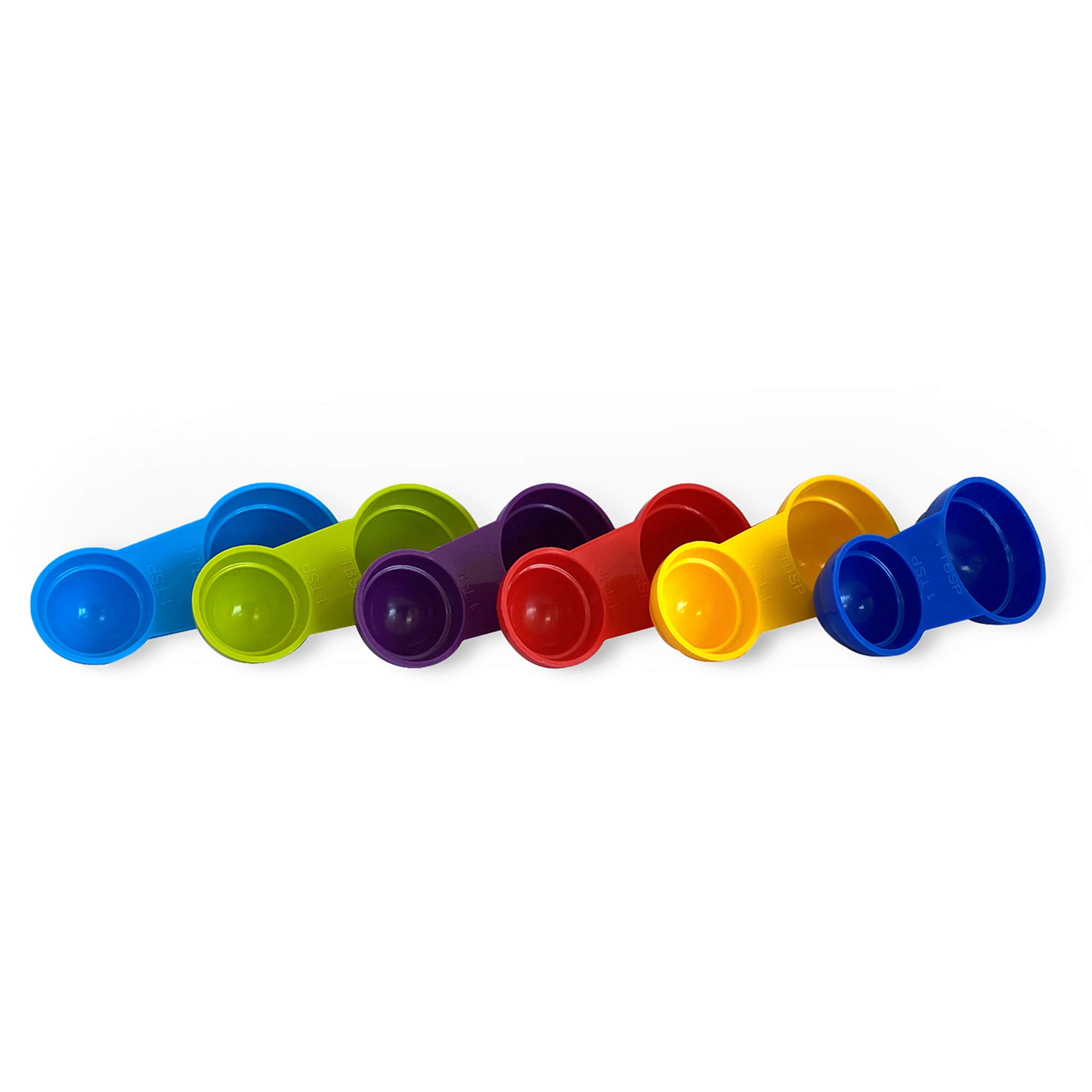 WePrep Measuring Spoon Set | Beautifully Bright Colours | Compact 4 in 1 Design | Proudly Made in The UK (Light Blue, Green, Purple, Red, Yellow & Dark Blue, Set of 6)