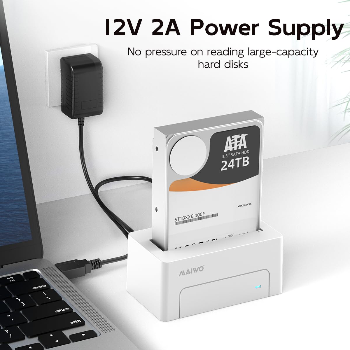MAIWO Adaptador SAS a USB 3.0, 2.5 3.5 pulgadas SAS SATA HDD SSD, capacidad de 24 TB, estación de acoplamiento para lector de disco duro externo con adaptador de corriente de 12 V 2 A, sin