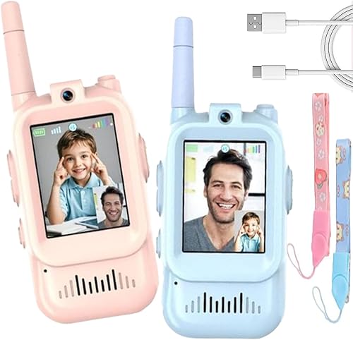 Miniatura 1 de Walkie Talkies de video para niños, walkie talkies de video para niños, paquete de 2 con pantalla de pantalla, cambiador de voz, interior y exterior