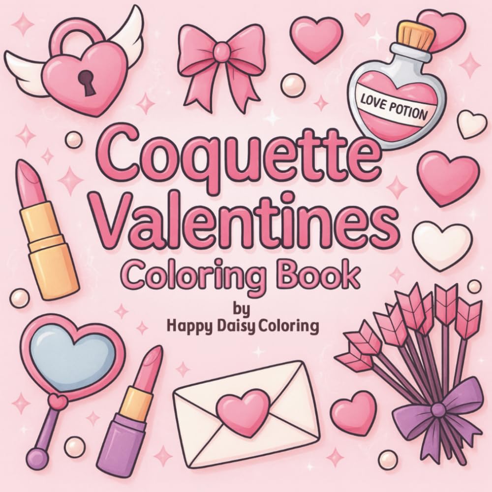 Coquette Valentine’s Day Coloring Book: Simple & Cute Coloring Pages with Hearts, Bows & Sweet Treats for Stress Relief and Self-Love