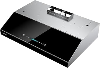 IKTCH 30" Under Cabinet Range Hood, 900 CFM, 4 Speed Fan, Black Stainless Steel & Tempered Glass, Gesture Sensing & Touch Control