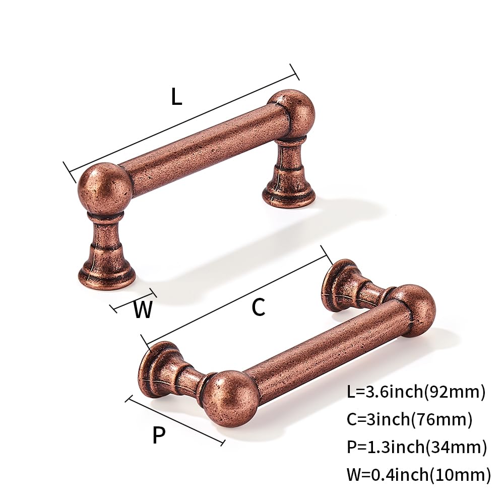 KHTUMEWARE-80309 Antique Copper Cabinet Pulls CTC 3 in (76 mm) 10-Pack in Antique Copper — KHTUMEWARE