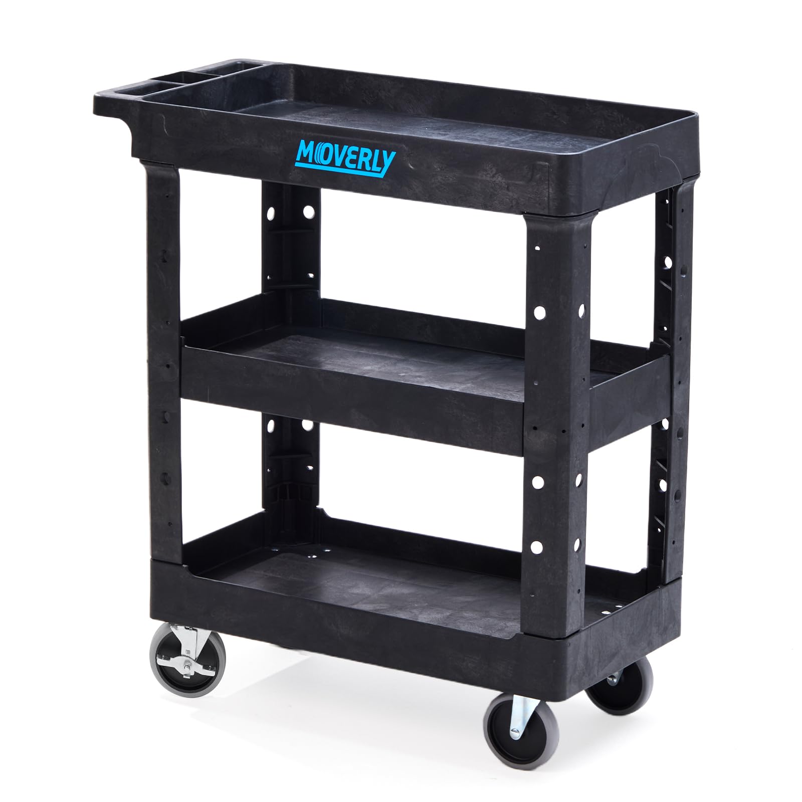 3-stufiger Rolling Cart, Schwerlast-Utility-Trolley, Server-Handwagen, 86 cm x 43 cm x 98 cm, mit 4 drehbaren Rädern, bis zu 250 kg belastbar, schwarz