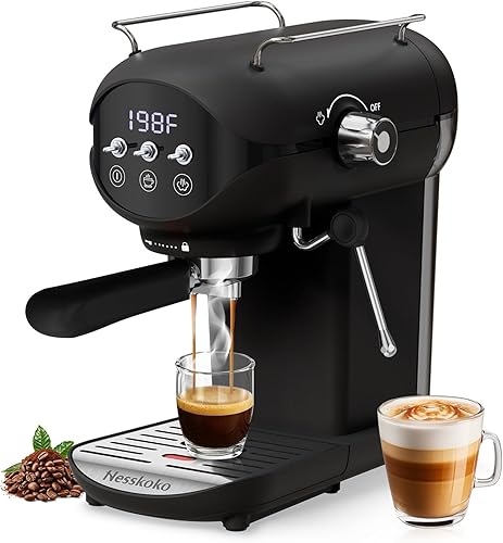 Miniatura 7 de Cafetera Espresso con Espumador de Leche a Vapor Semiautomática de 20 Bares, Compacta, Color Blanco con Interruptor de Cambio para Hogar, Espresso