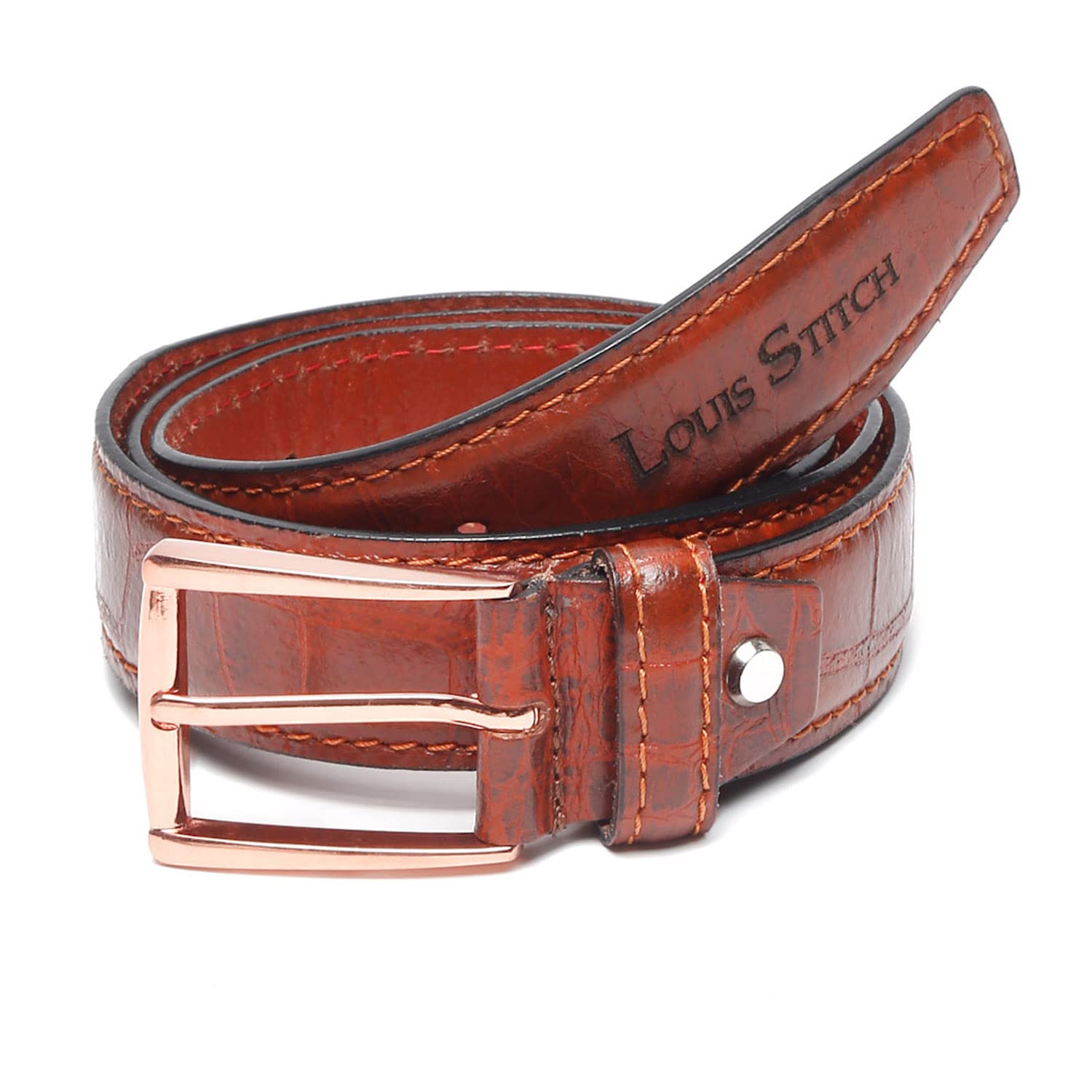louis stitch Men's Black Red Blue Brown Italian Raw Crunch Leather Belt Premium Casual Belts for Men with Heavy Brass Buckle 1.5 Inch (38mm) (CA-All)-picture-43