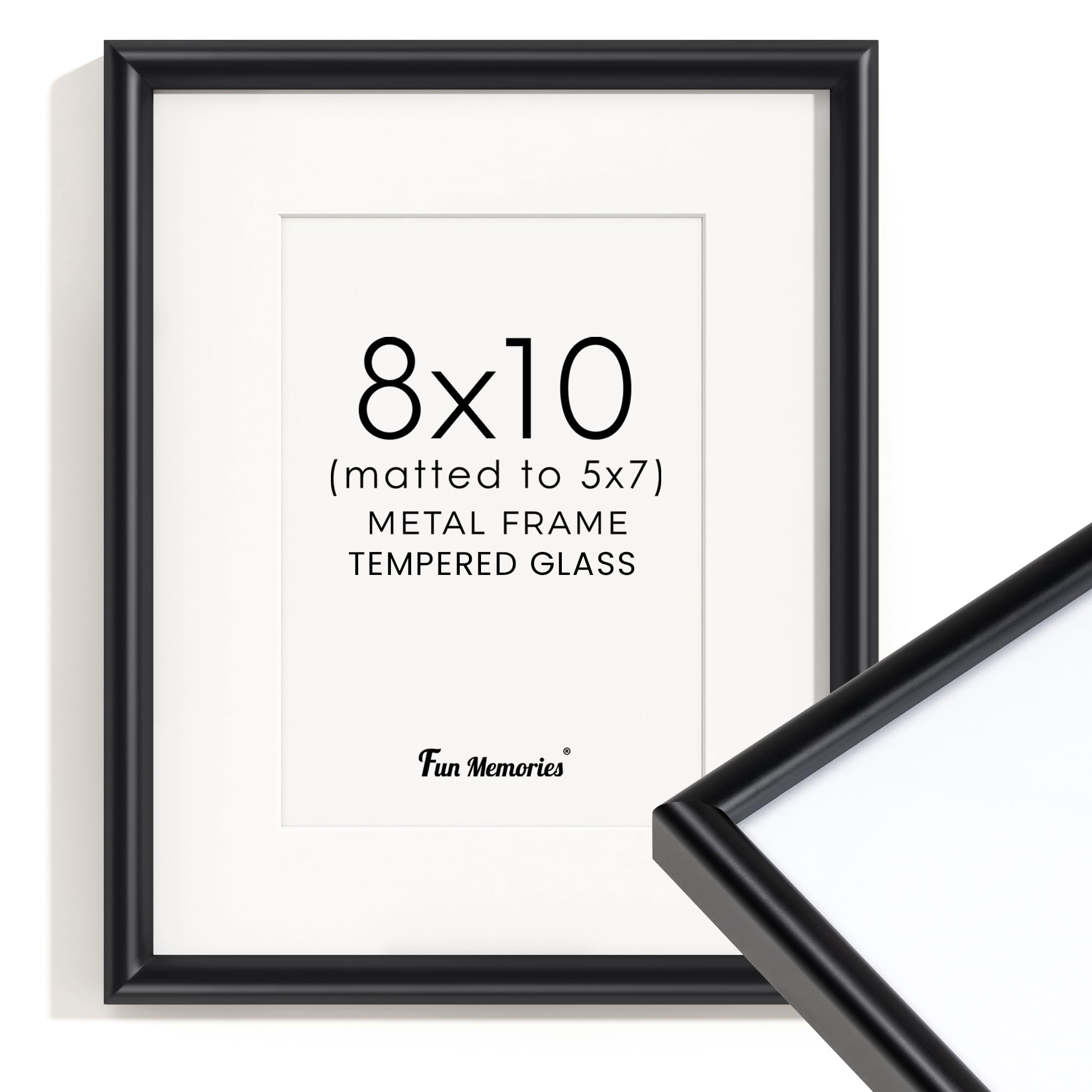 Frametory, 8x10 Aluminium Fotolijst Voor 5 X 7 Foto's Met Mat Of 8 10 Zonder Echt Glas Muur Tafelblad Metalen Collectie Zwart 1 Stuks 2105246325