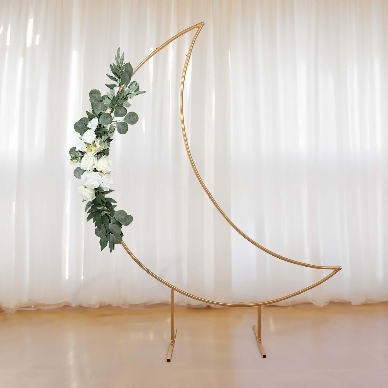 Efavormart 6.5ft Gold Metal Crescent Moon Arch Stand with Stable Base- Heavy Duty Floral and Balloon Backdrop Frame for Weddings, Baby Showers and
