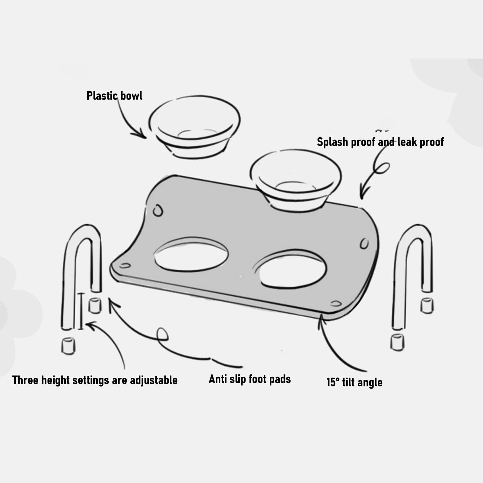 Ejoyous Ciotole per Gatti Rialzate in Plastica per Doppia Mangiatoia per Animali con Supporto 42,5 X 23 Cm Ciotole per Cani Rialzate Design a Prova di Spruzzi Stazione di Acqua per Cibo Doppio per