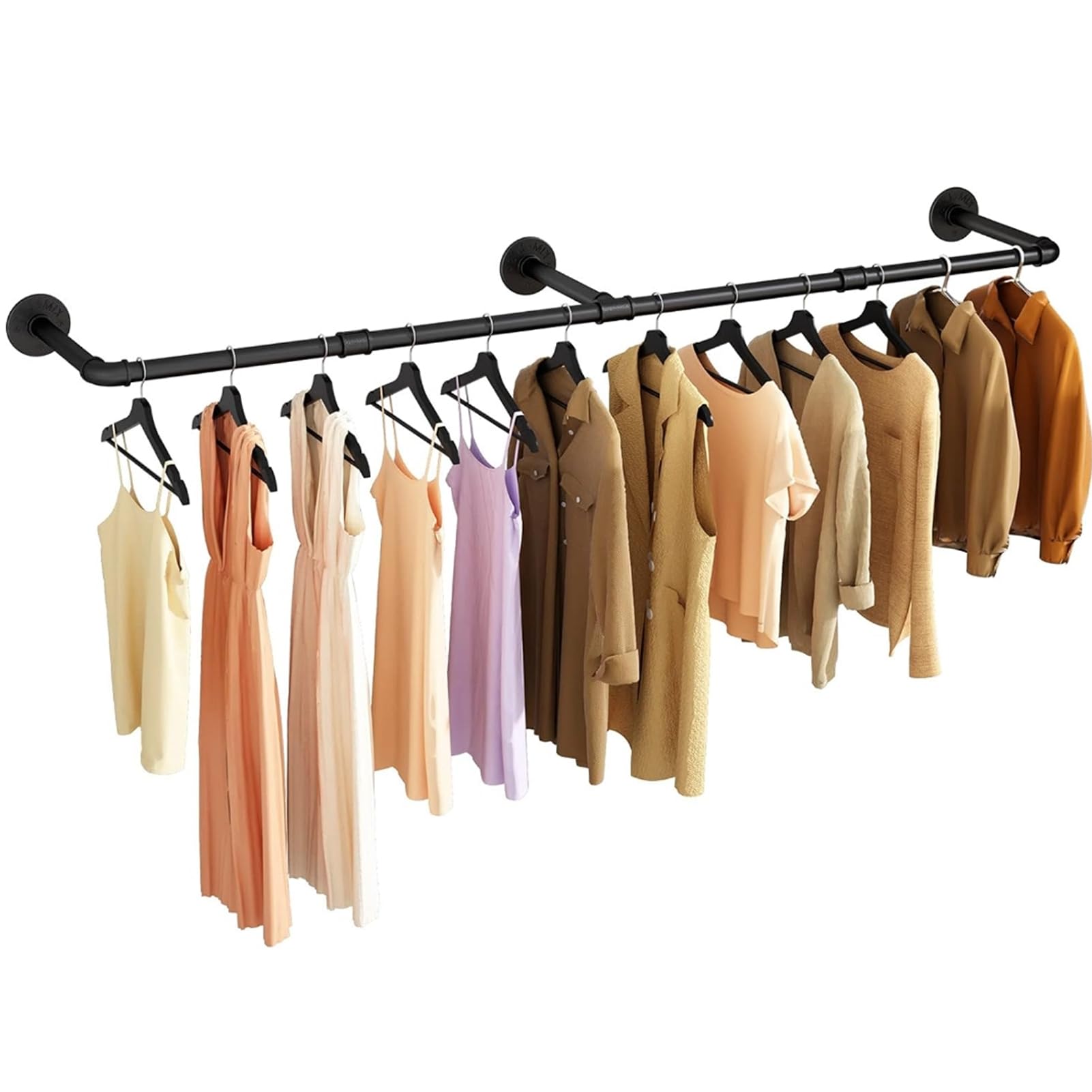 Beauenty Industrial Pipe Clothes Rack, Multi-Purpose Wall Mounted Hanging Rod For Closet Bathroom Boutique Hanging Clothes Kitchenware (184 * 27 * 8.5CM) 184*27*8.5CM