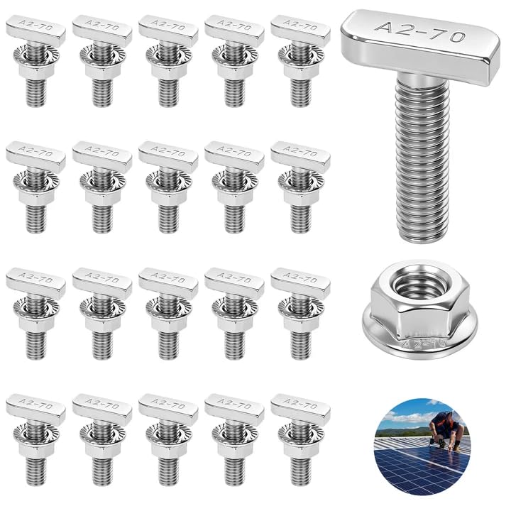Hammerkopfschrauben M8 20 Stück Edelstahl M 8 x 30mm Schrauben und Flanschmuttern M8 Schrauben m8 Edelstahl Set für PV Solar Montageschienen Gewächshaus und Photovoltaik-Montage (M8x30mm)