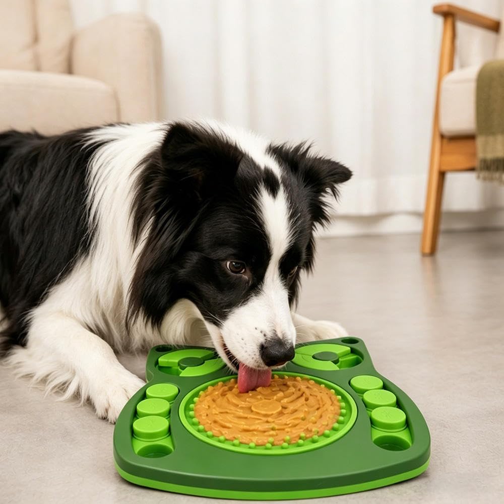 Gamelle lente interactive pour chiens et chats type puzzle - Distributeur de friandises et friandises à lécher, tapis en silicone antidérapant et anti-stress, base imperméable IPX5 solide