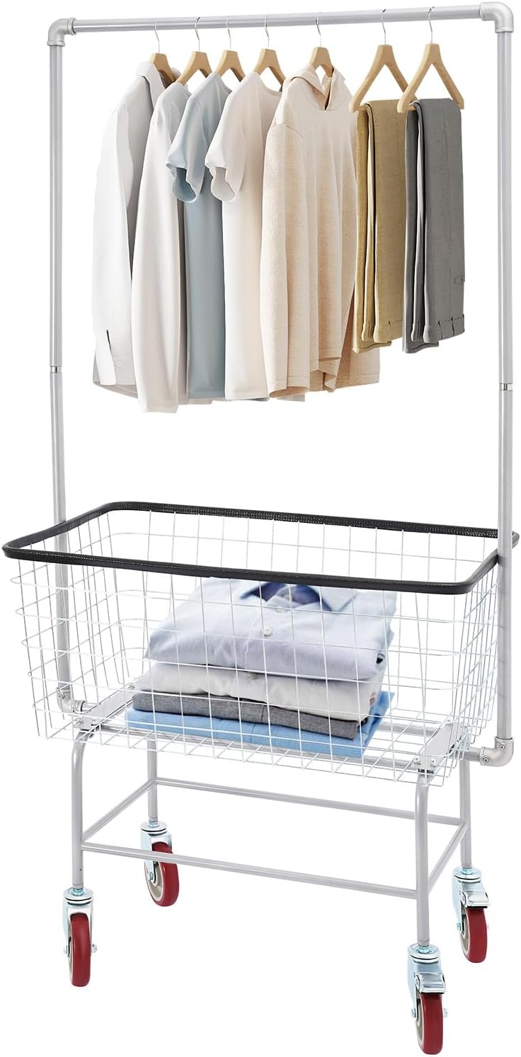 Amazon.com: Wire Laundry Cart, 2.5 Bushel Wire Laundry Basket with ...