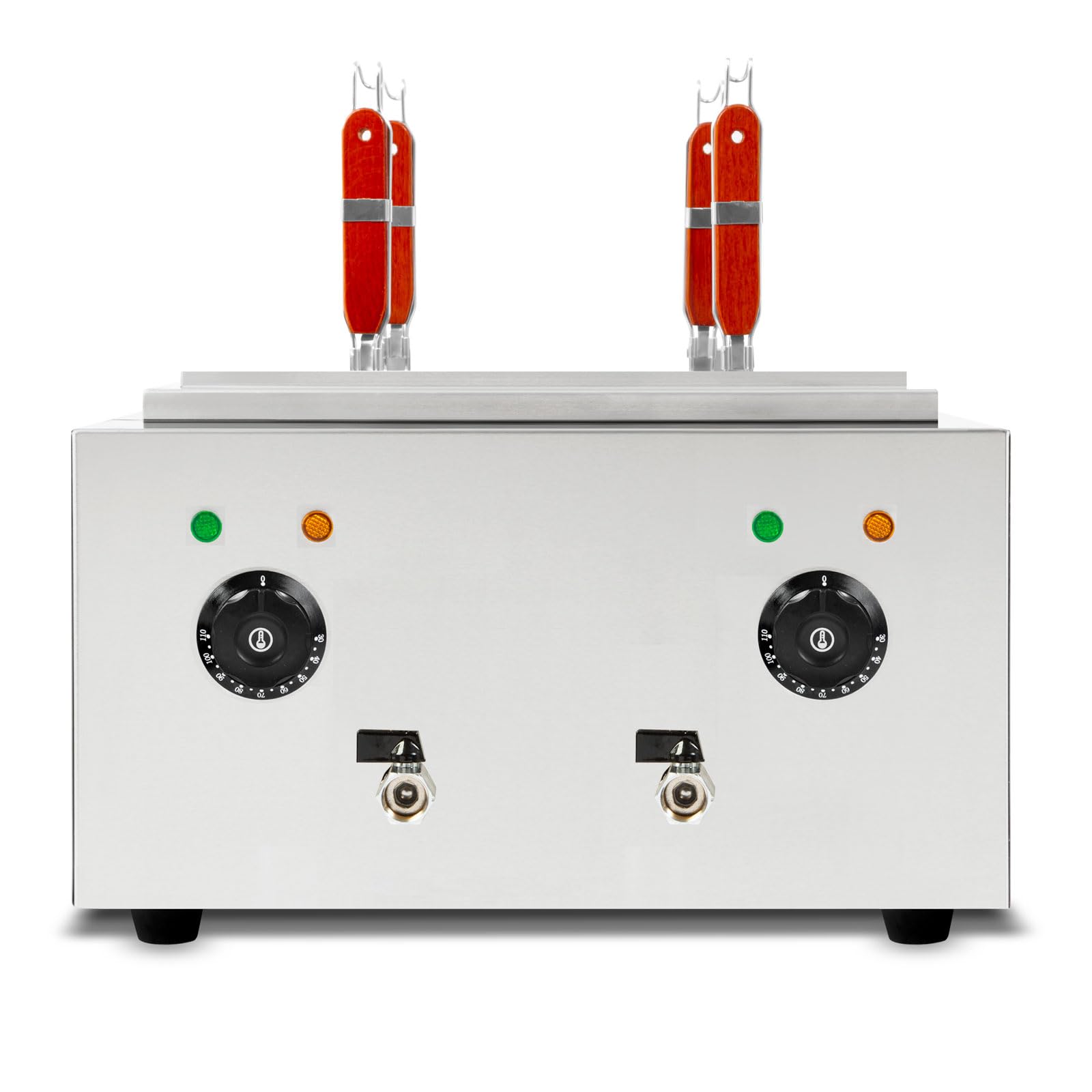 VERTES Gastro Nudelkocher Pastakocher Teigwarenkocher aus Edelstahl, Elektrisch, 2x 1700 Watt, 2 separate Kochbecken zu je 6 Liter, 4 Nudel-Körbe, 2x Ablasshahn, 2x Temperatureinstellung
