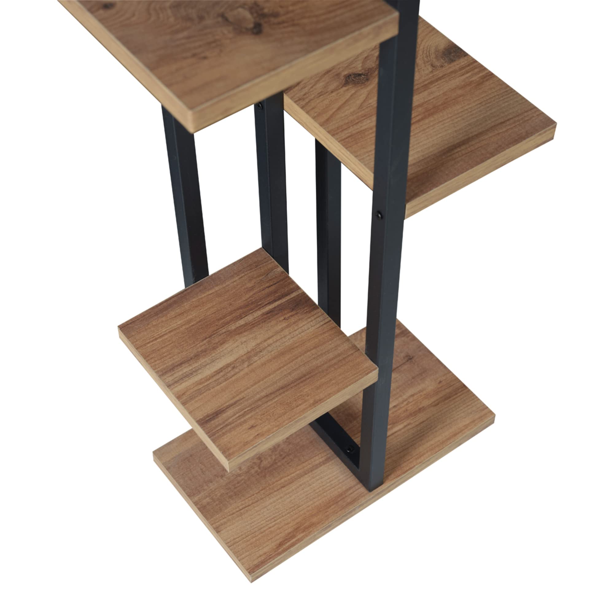 [en.casa] Support de Plantes à 6 Niveaux de Rangement Étagère à Fleurs Polyvalente Panneau de Particules Métal 150 x 34 x 21 cm Effet Noyer Noir