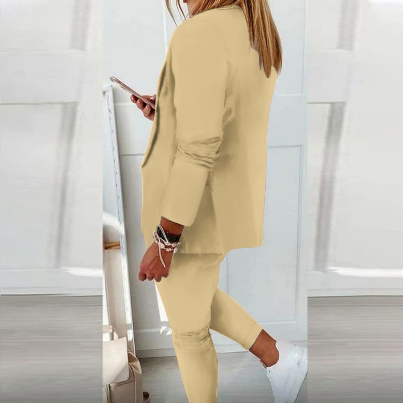 SKFLABOOF Combinaison élégante pour femme - 2 pièces - Manches longues - Costume d'affaires - 2 pièces - Couleur unie - Blazer - Pantalon slim - Tenue festive - Pour femme