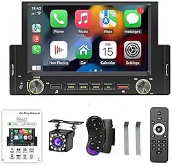Sistema Estéreo para Carro, multimidia 1 din de 6,2 Polegadas, Compatível com Carplay e Android Auto, 12 LED Cámara Trasera, Bluetooth, suporta MP3 externo, telefones celulares