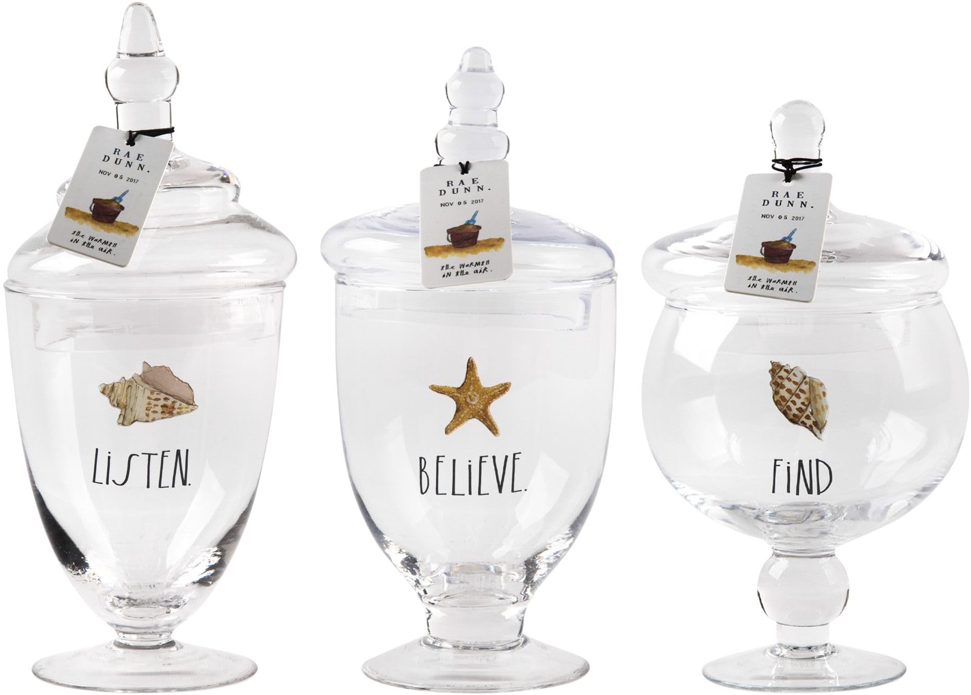 Apothecary Glass Jars Set of 3 for Bathroom Accessories. For Countertop Decor, Coffee Station, Candy Buffet, Vanity Storage, Potpourri Display, Seashell, Multipurpose Decorative Containers.