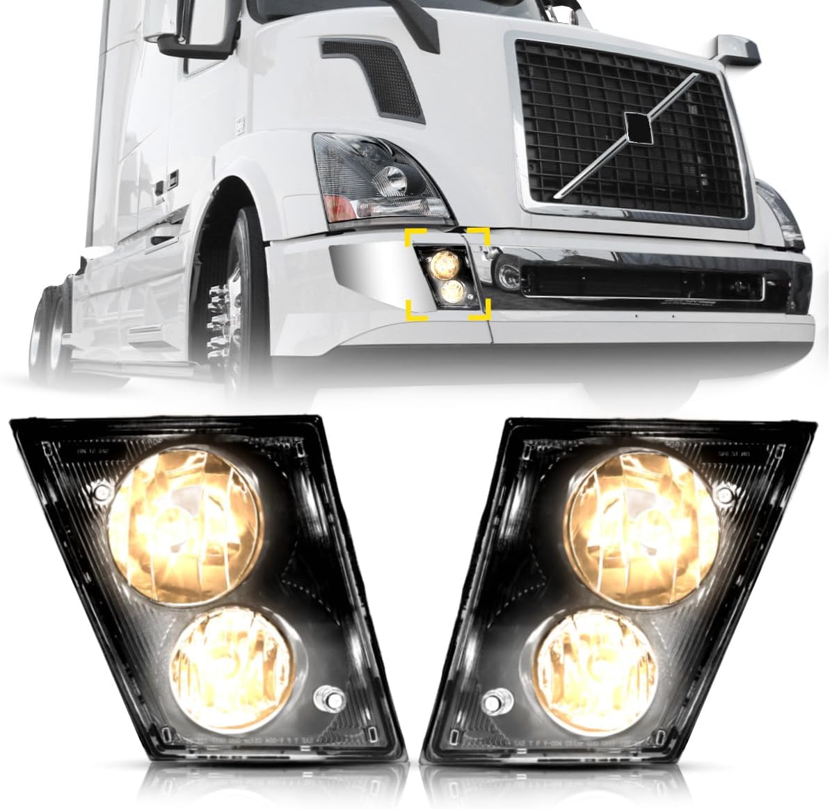 Fog Lights lamps Compatible with 2004-2014 Volvo VNL 670 Truck, LH&RH Passenger&Driver,Front DRL Lamp with Bulbs Fog Lights Assembly Replacement （Black,Two Light）
