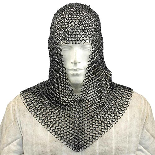 Medieval Face Blackened Steel Chainmail Coif Armor