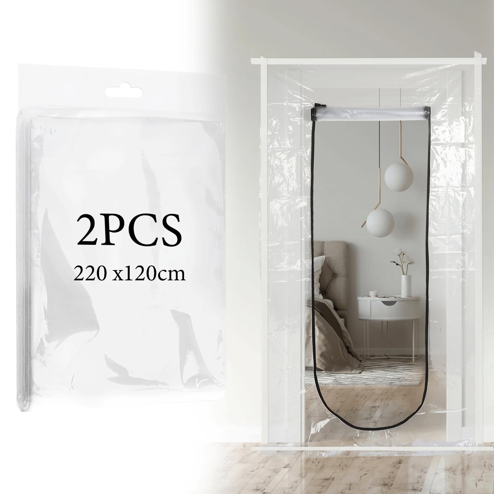 Door Covers Dust Barrier with Zip, 220x120cm U Shape Dust Barrier Door Kit