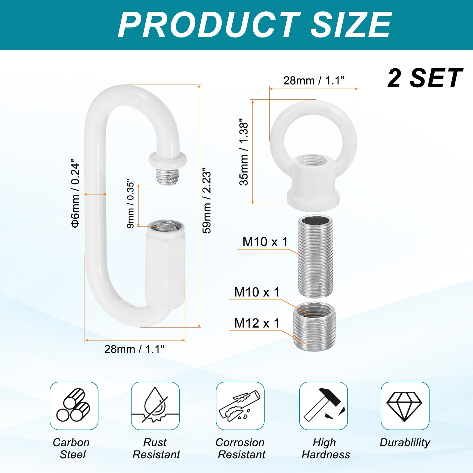 PATIKIL M10 Fine Thread Lamp Female Loop Holder with M12 Adapter Chain Quick Link - Image 2