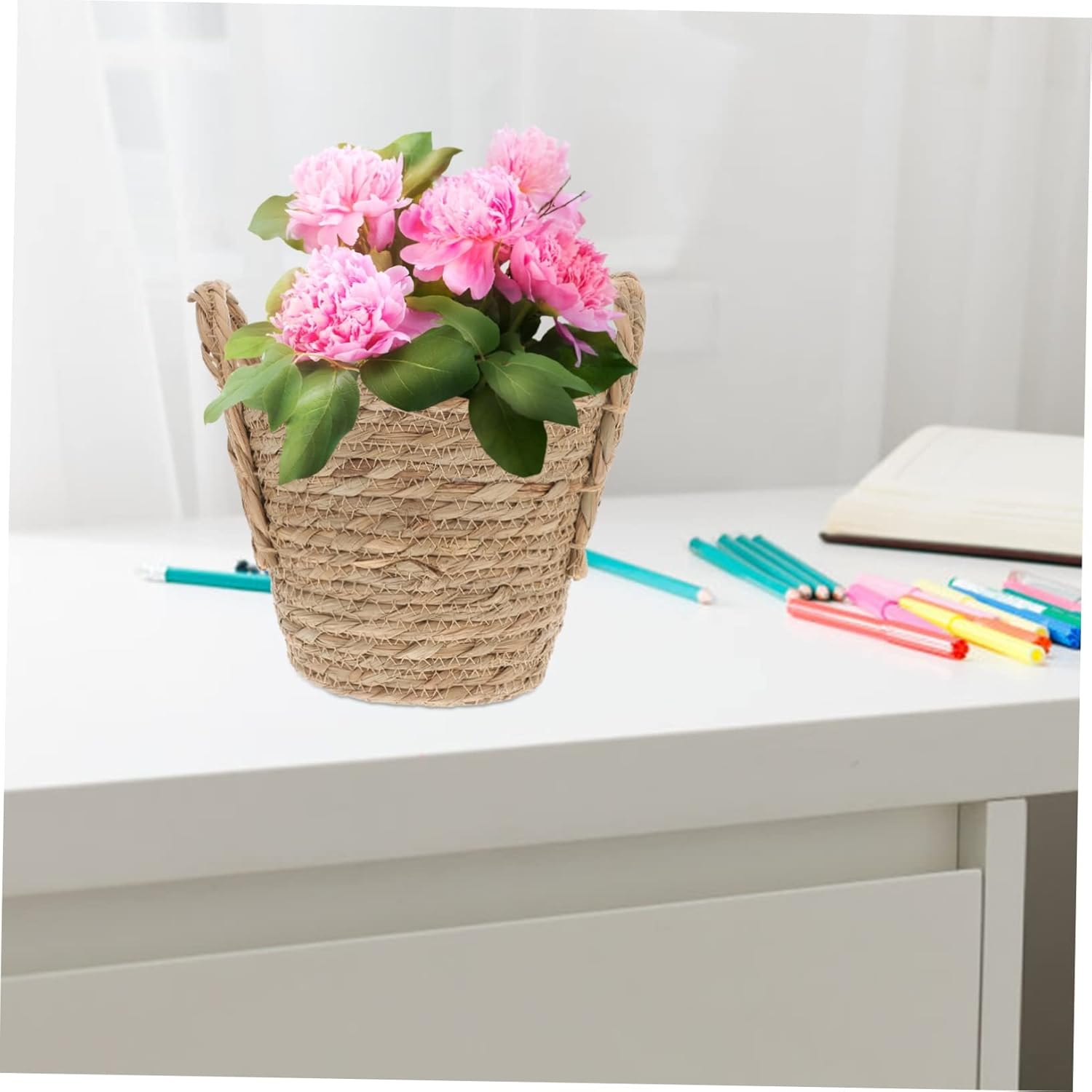 Manufactured Seaweed Material Straw Flowerpot Flowerpot Bucket Retro Storage Basket Ideal for Indoor Flower Plants