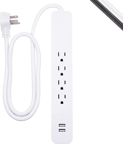 GE - Protector de sobretensiones USB de 4 tomacorrientes total 10 W2.1 A 2, cable de extensión de 3 pies de largo, para iPhone 11 MaxXSXRX8, iPad
