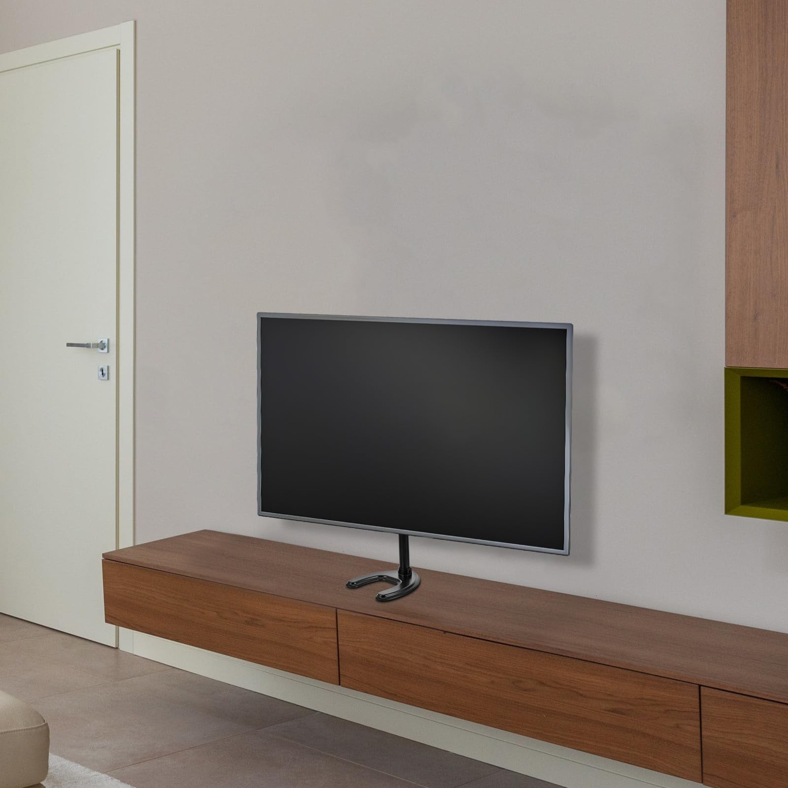 Mikikit Base de Support TV Angles de Vue Flexibles en Alliage D'aluminium Noir et Construction Solide Contemporain pour Moniteur et Téléviseur
