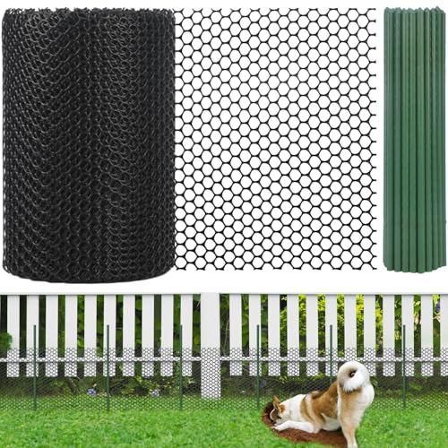 Marsui Animal Barrier Fence 12in x 66ft No Dig Garden Fence Mesh Fencing with Steel Stake Movable Portable Temporary for Poultry Dogs Rabbits Chicken Snake Barrier Garden Backyard Outdoor