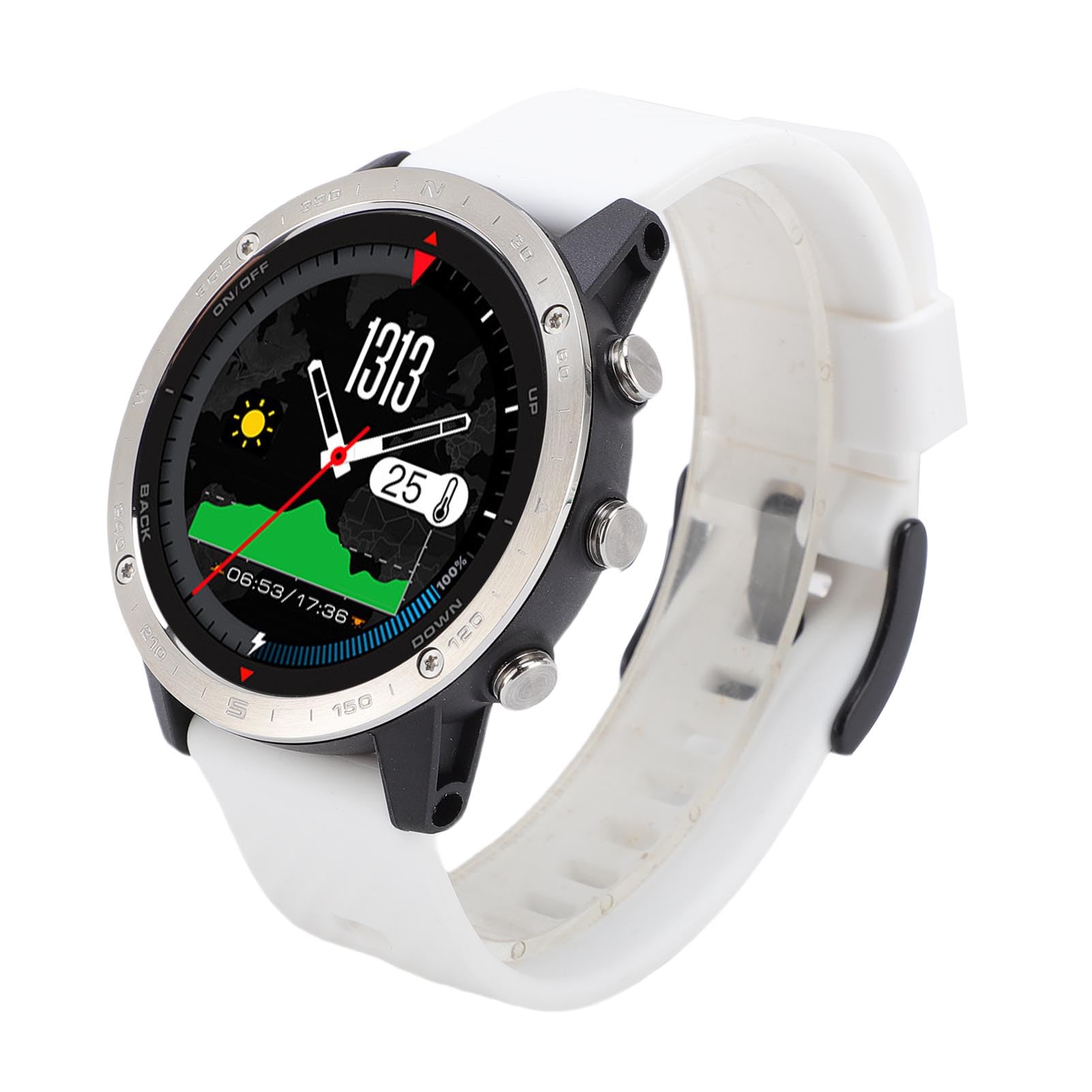Smartwatch Rotondo, Orologio Sportivo in Lega Ti con Display da 1,3 Pollici, Impermeabile Fino a 50 M, Sensore di profondità, Barometro, Batteria da 320 MAh per Nuoto, Corsa, Immersioni (WHITE)
