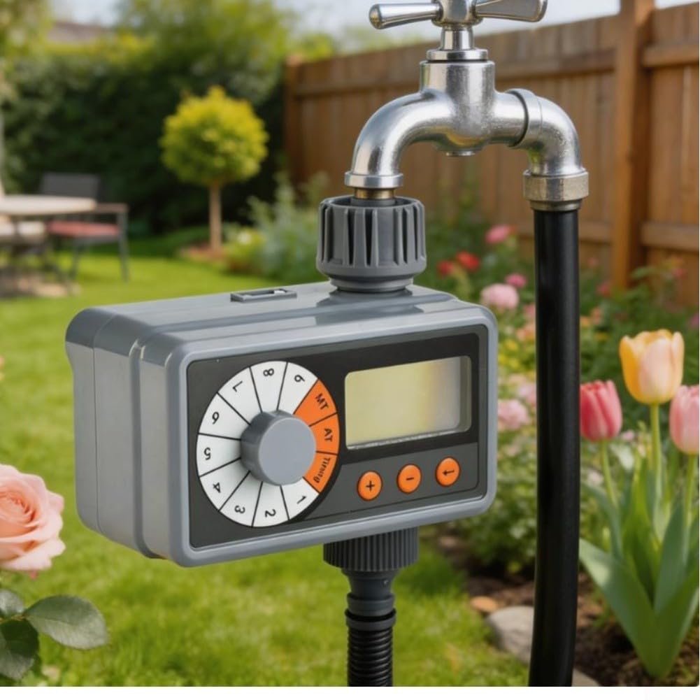 Timer di irrigazione da giardino a 9 programmi con capacità del sensore di pioggia e alimentazione a batteria da 9 V per funzionamento continuo all'aperto